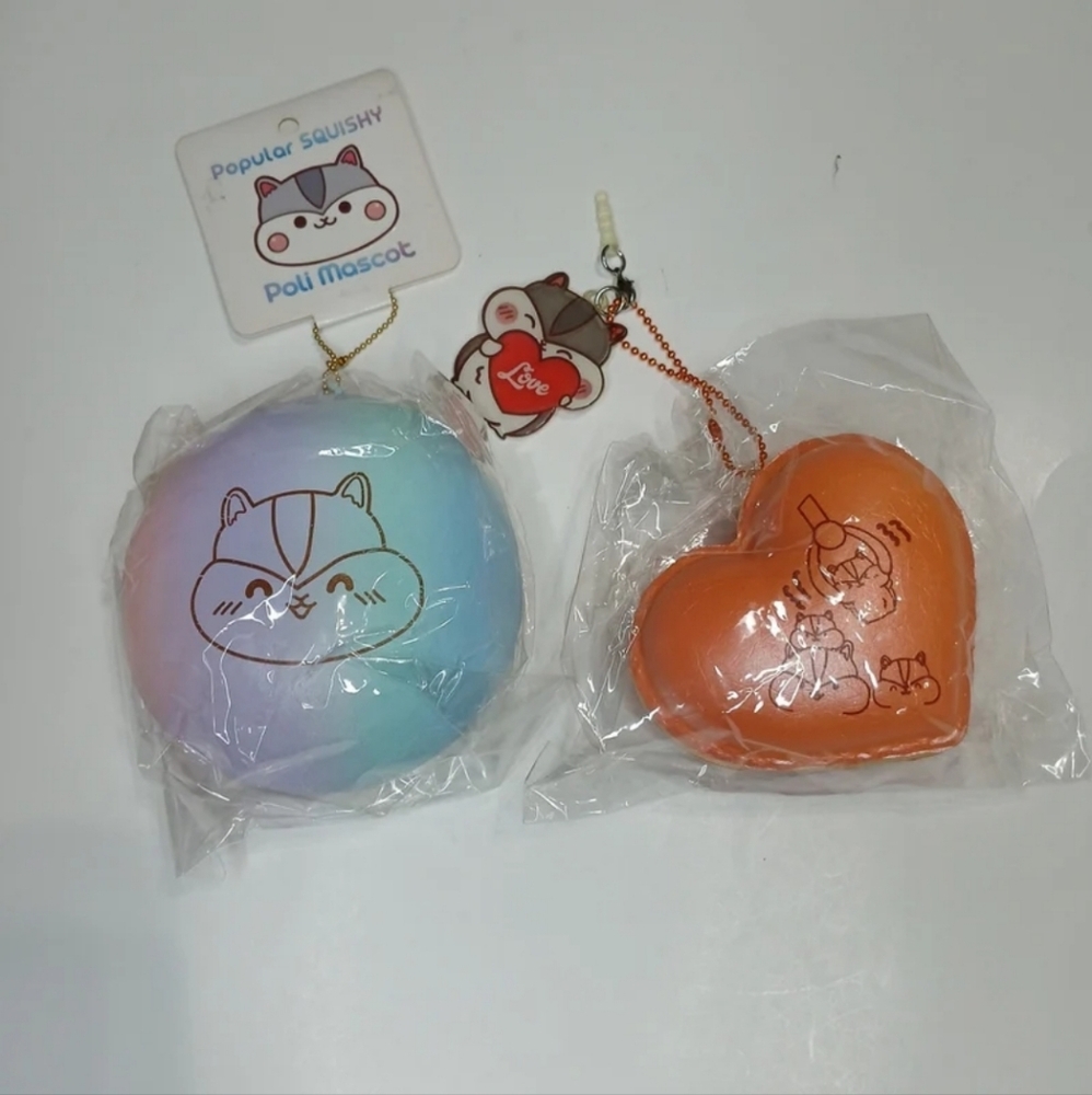 Popular,  Poli Mascot and Poli Heart Macaron Squishy 2 pieces Set Keychain.